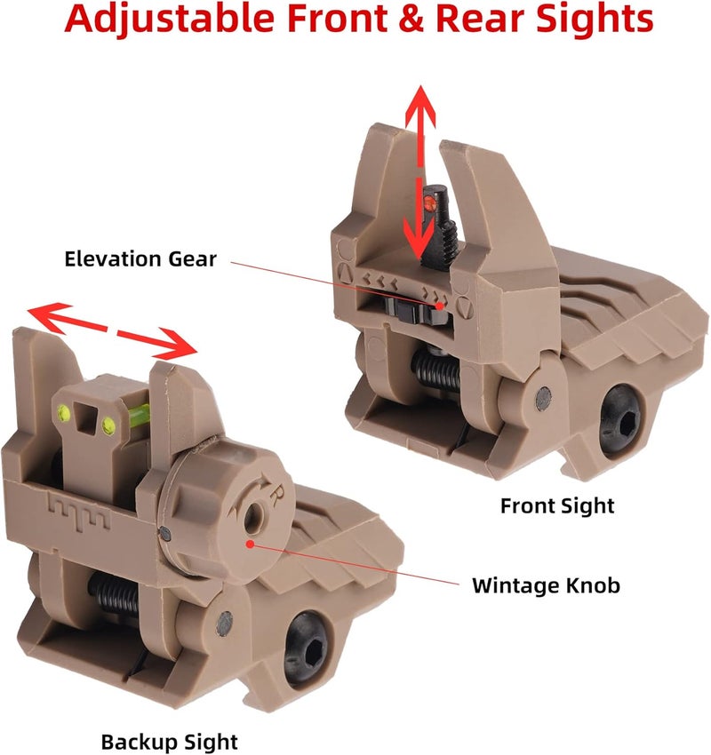 JORMIX Folding Fiber Optic Sights Flip Up Sights Front and Rear Back up Sights for Picatinny Weaver Rails with Red Green Full Dots Polymer - Image 4